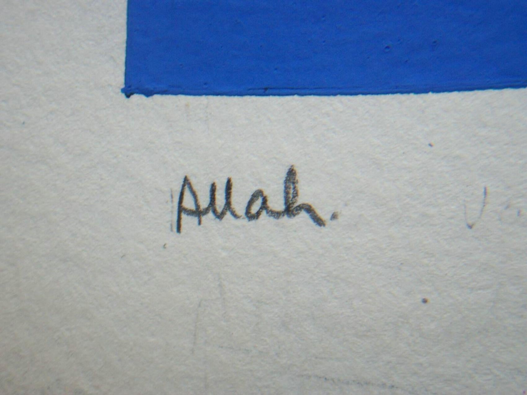 Muin Hasan,  Allah , peinture  la gouache sur papier du milieu du sicle, non encadre, vers 1977 en vente 2