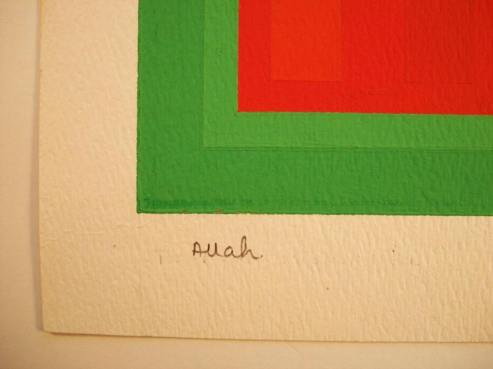 MUIN HASAN - 'Allah' - Mid Century Gouache Painting on Paper - Unframed - C.1977 For Sale 2
