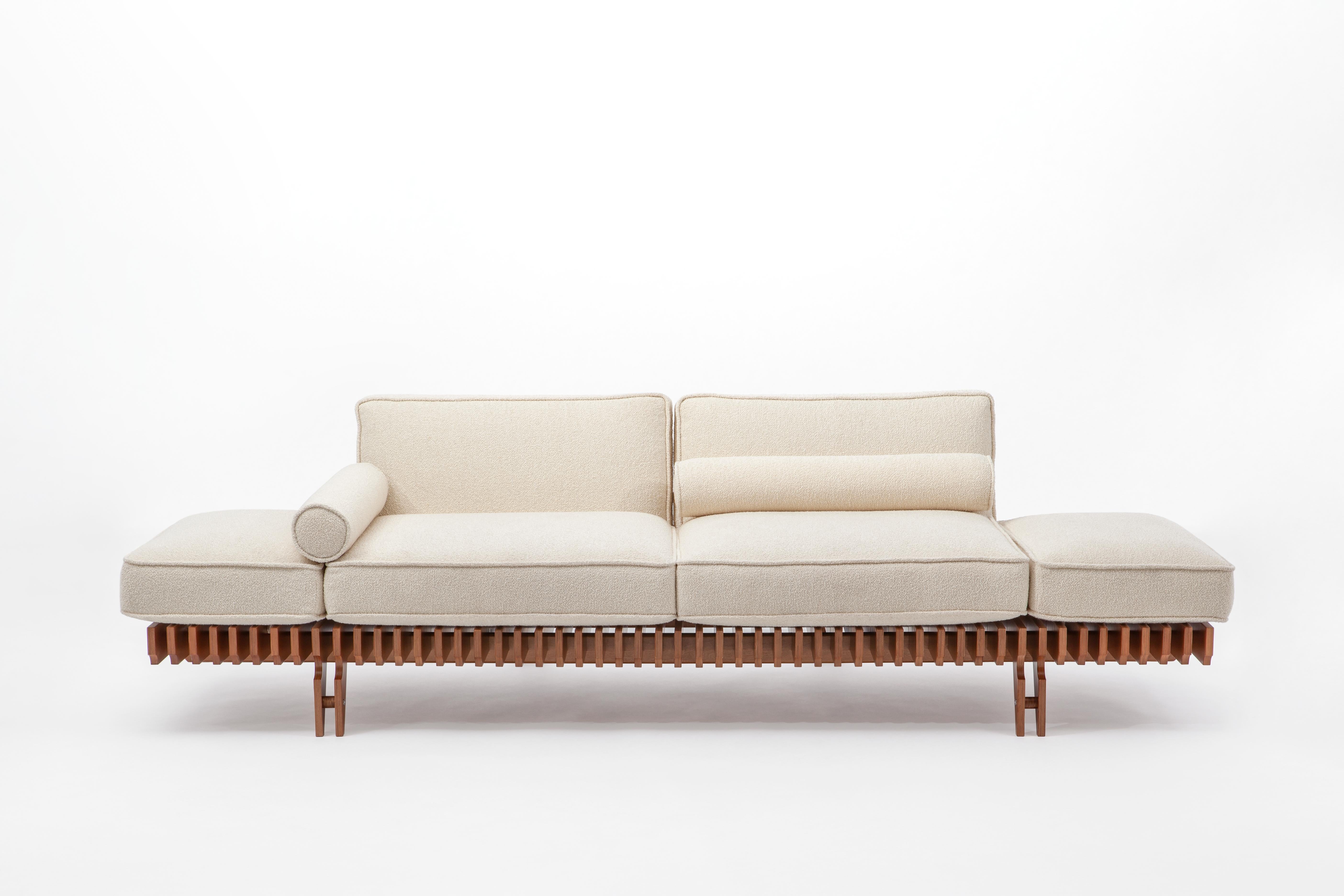 Muir Sofa by SEM
Dimensions: D265 x W96 x H77 cm
Material:Mahogany stained birch plywood structure, Padding in feather with upholstery in Torrilana Fabric
Costumized leather and fabric available on request.

The idea for the 'MUIR' sofa was born