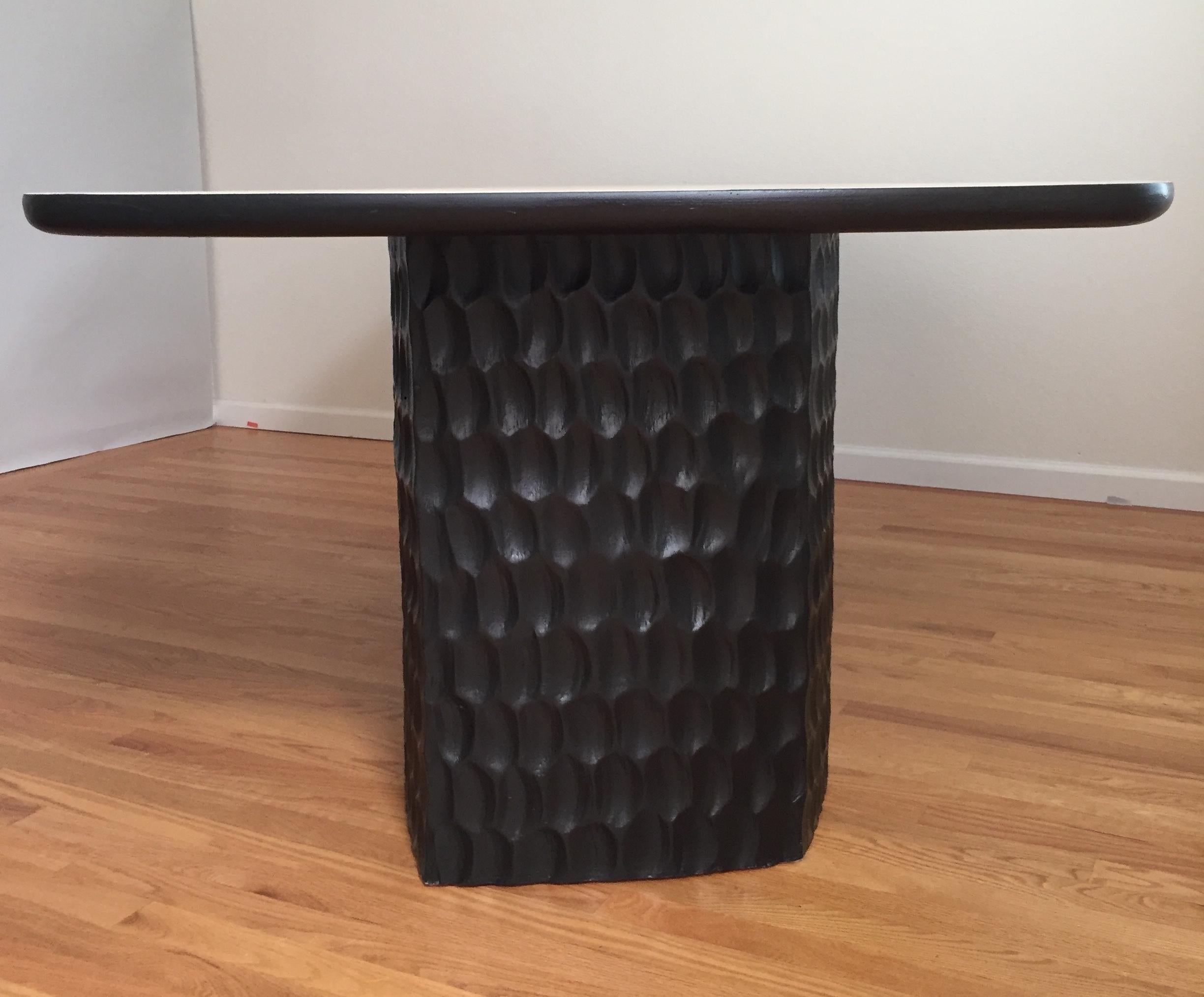 Sculptural Muir Dining Table White Ash Veneer Top and Carved Black Wood Base In Excellent Condition For Sale In Daly City, CA