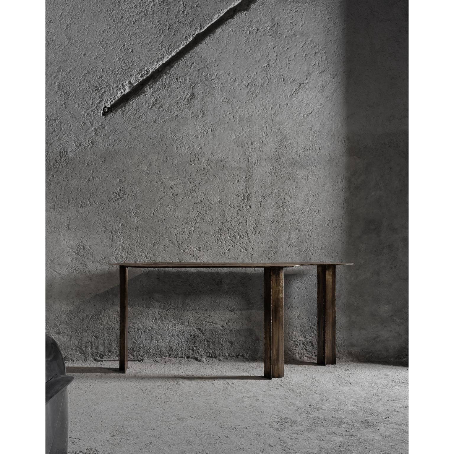 Muisca Console Table by Ombia
One Of A Kind.
Dimensions: D 50.8 x D 198.1 x H 81.3 cm.
Materials: Textured brass.

Ōmbia is a ceramic sculpture and design studio based in Los Angeles. The name and its roots originates from Colombia, where designer