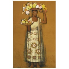 Mujer con Flores, after Spanish Colonial Oil Painting by Alfredo Ramos Martínez