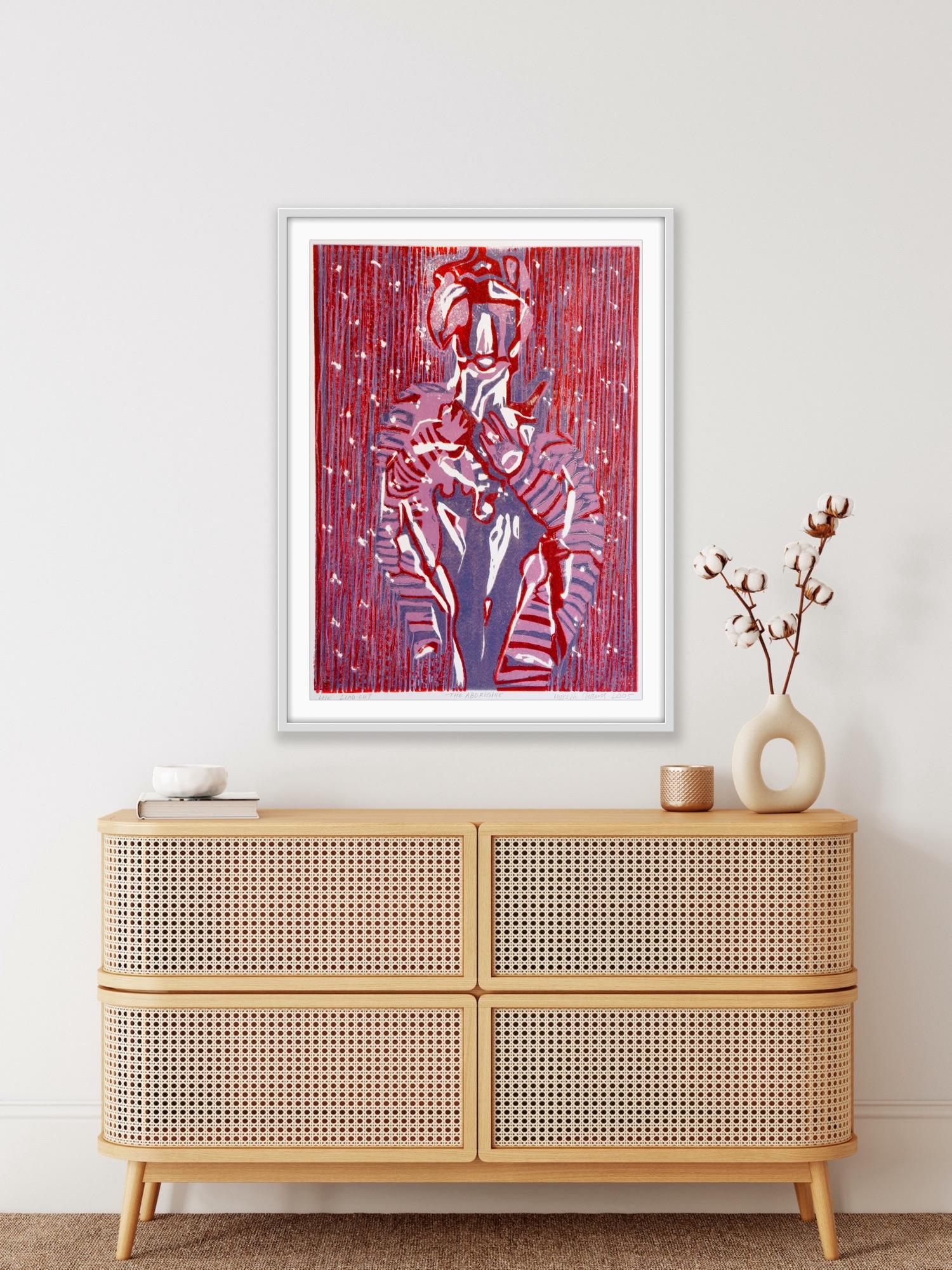 Abstract India Edition 3/5 Linocut Print Nature Australia Aborigine Purple Lilac For Sale 9