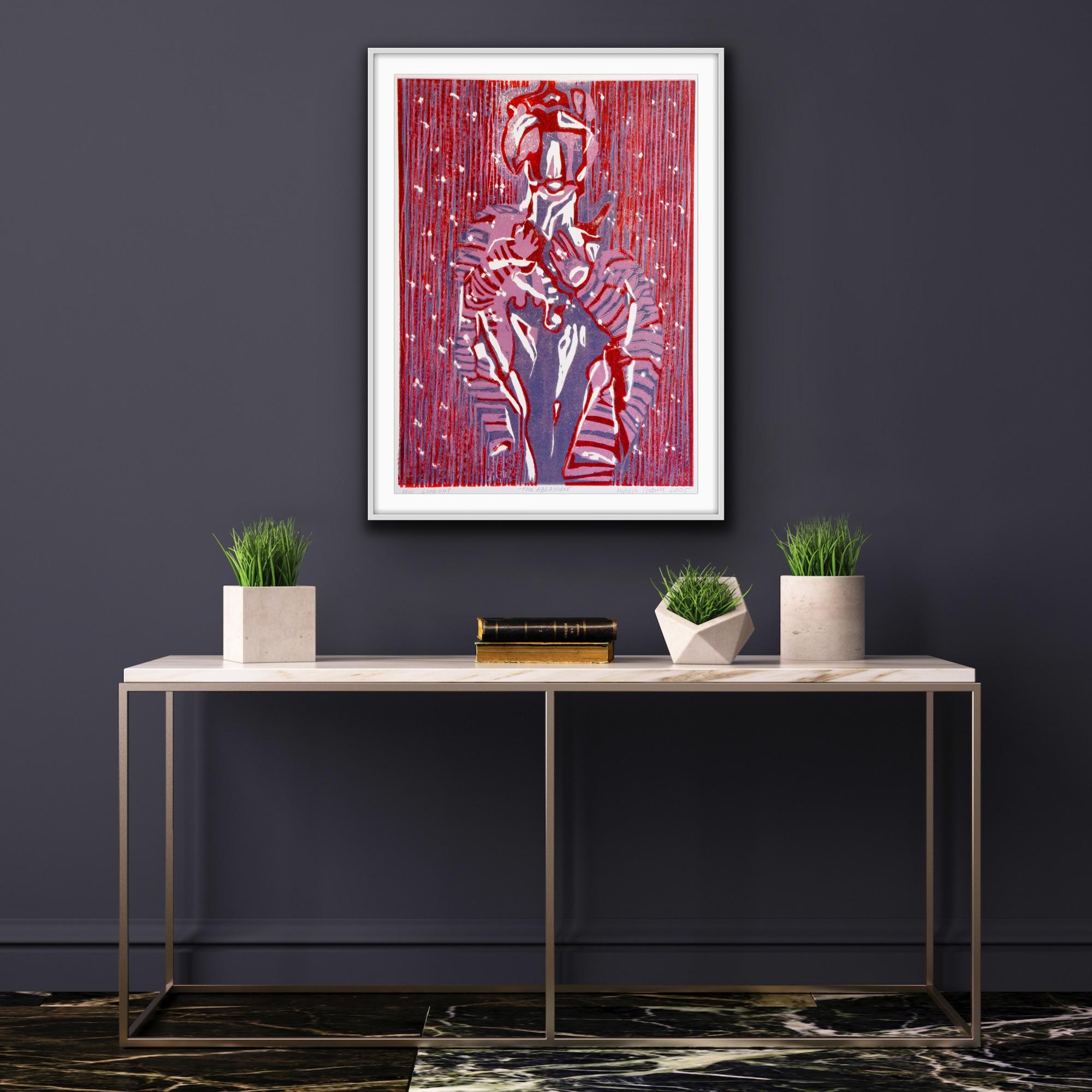 Abstract India Edition 3/5 Linocut Print Nature Australia Aborigine Purple Lilac For Sale 14