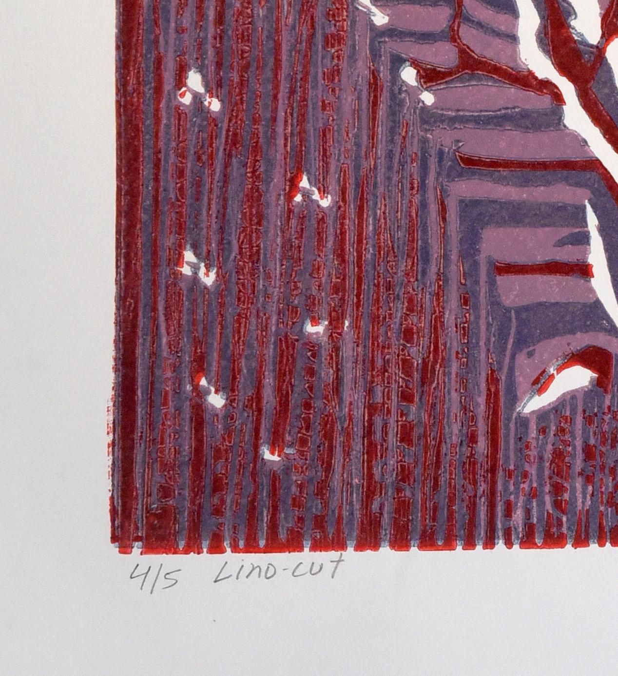 Abstract India Edition 3/5 Linocut Print Nature Australia Aborigine Purple Lilac For Sale 1