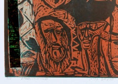 Abstract India Edition 5/8 Linocut Print Nature Orange Black Red Love