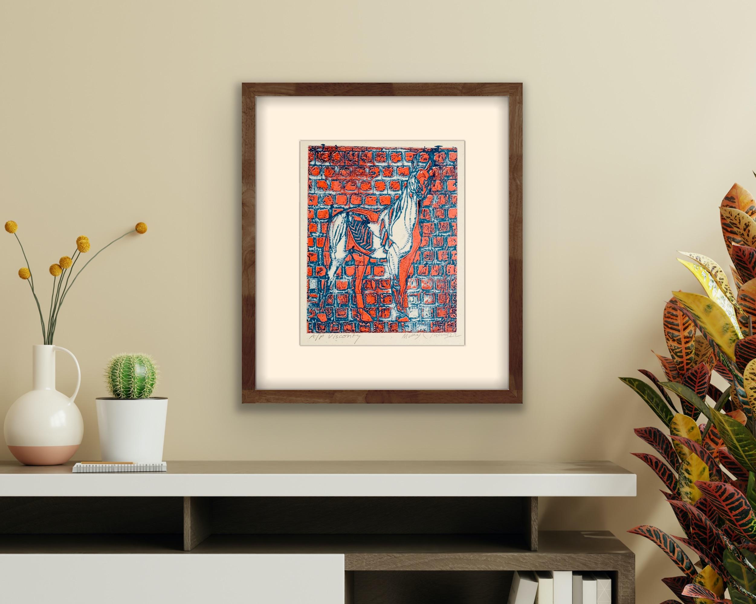 Abstract India Landscape Rajasthan Tarzan Horse Viscosity Print Nature Teracotta For Sale 7