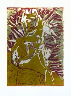 Abstract Landscape India Edition 3/5 Linocut Print Nature Aubergine Green