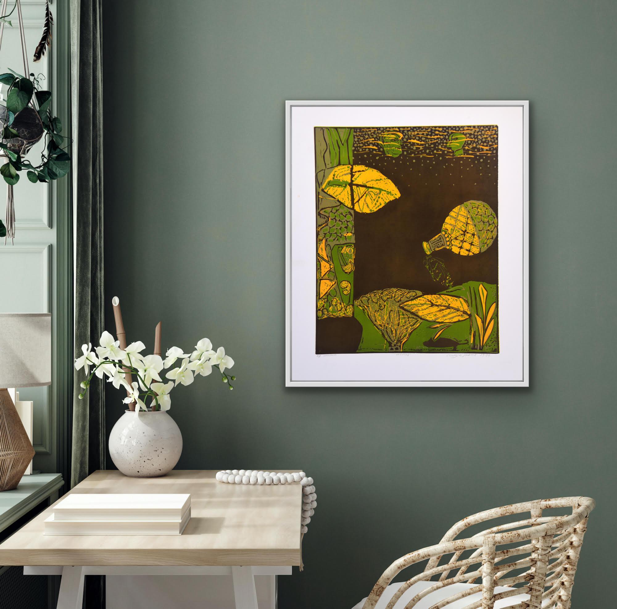 Paesaggio astratto India Edizione 3/5 Stampa Linocut Natura Greene & Greene Foglie in vendita 9
