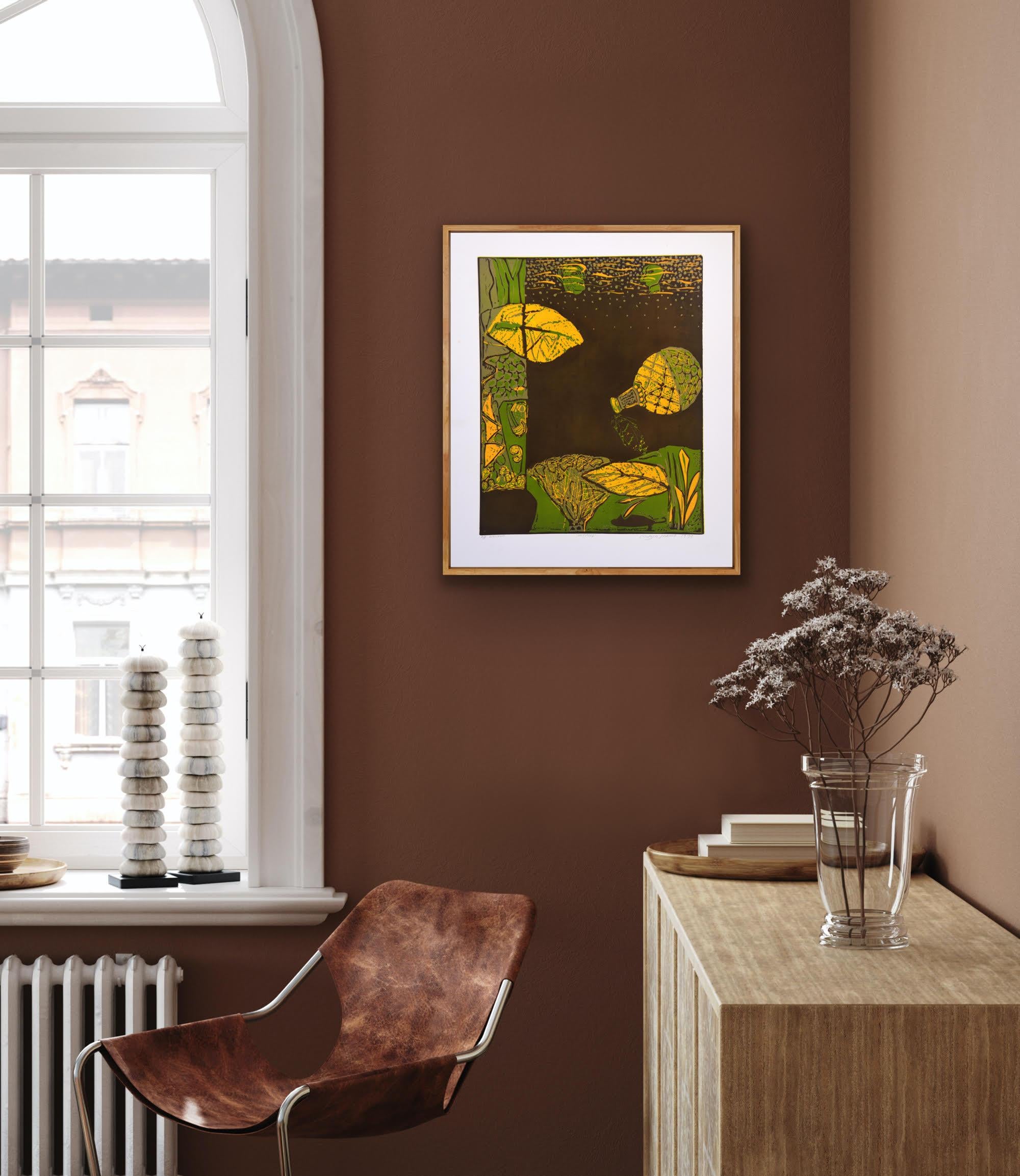 Paesaggio astratto India Edizione 3/5 Stampa Linocut Natura Greene & Greene Foglie in vendita 13
