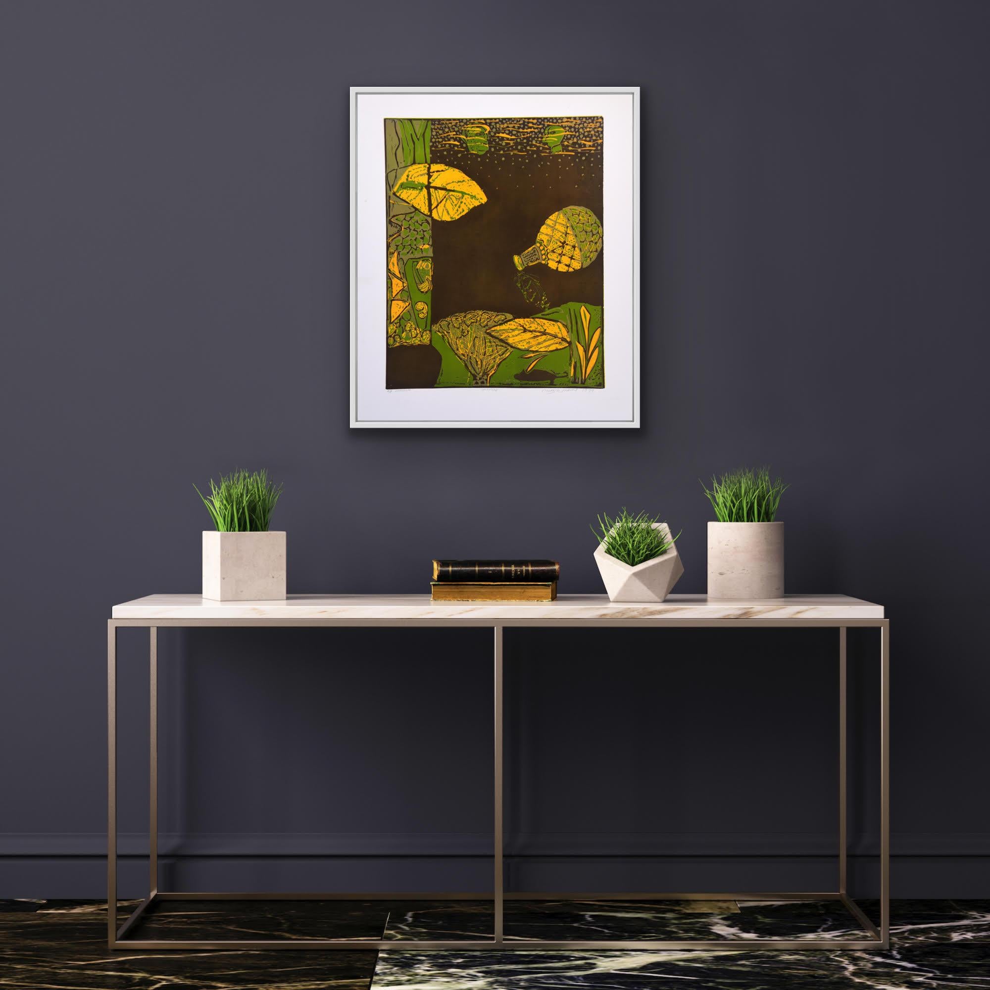 Paesaggio astratto India Edizione 3/5 Stampa Linocut Natura Greene & Greene Foglie in vendita 14