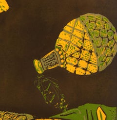 Abstract Landscape India Edition 3/5 Linocut Print Nature Green Yellow Leaves