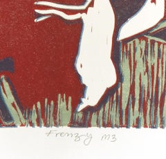 Abstract Landscape India Edition 3/5 Linocut Print Nature Red Navy Primitive