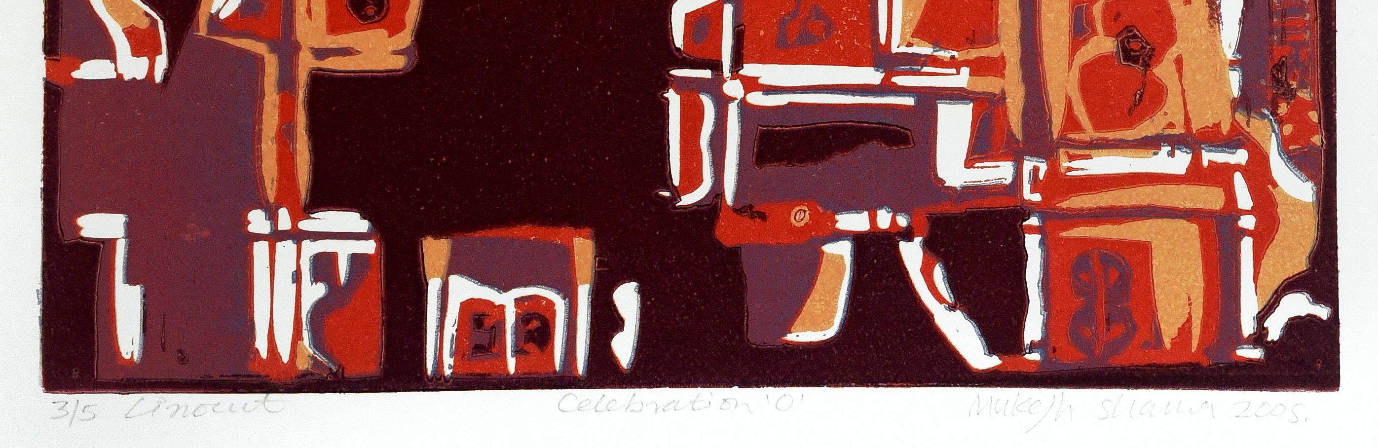 Paesaggio astratto India Edizione 3/5 Stampa Linocut Natura Rosso Arancione Nero - Figurative Print Marrone di Mukesh Sharma
