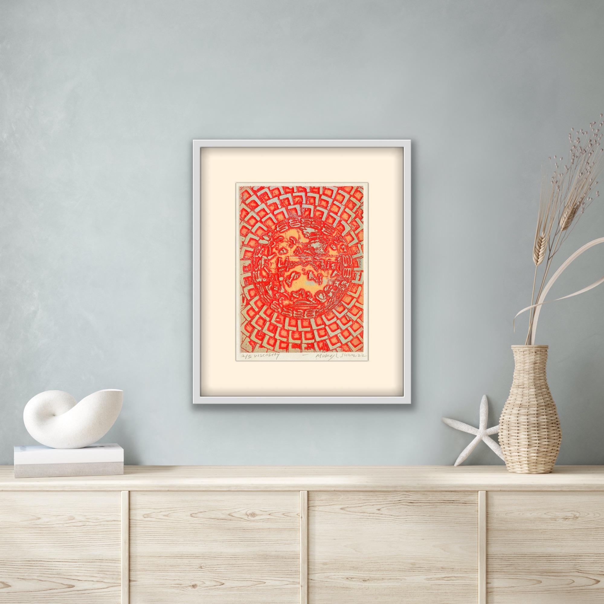  Abstract Landscape India Geometric Spiral Light Viscosity Print Nature Red  For Sale 6