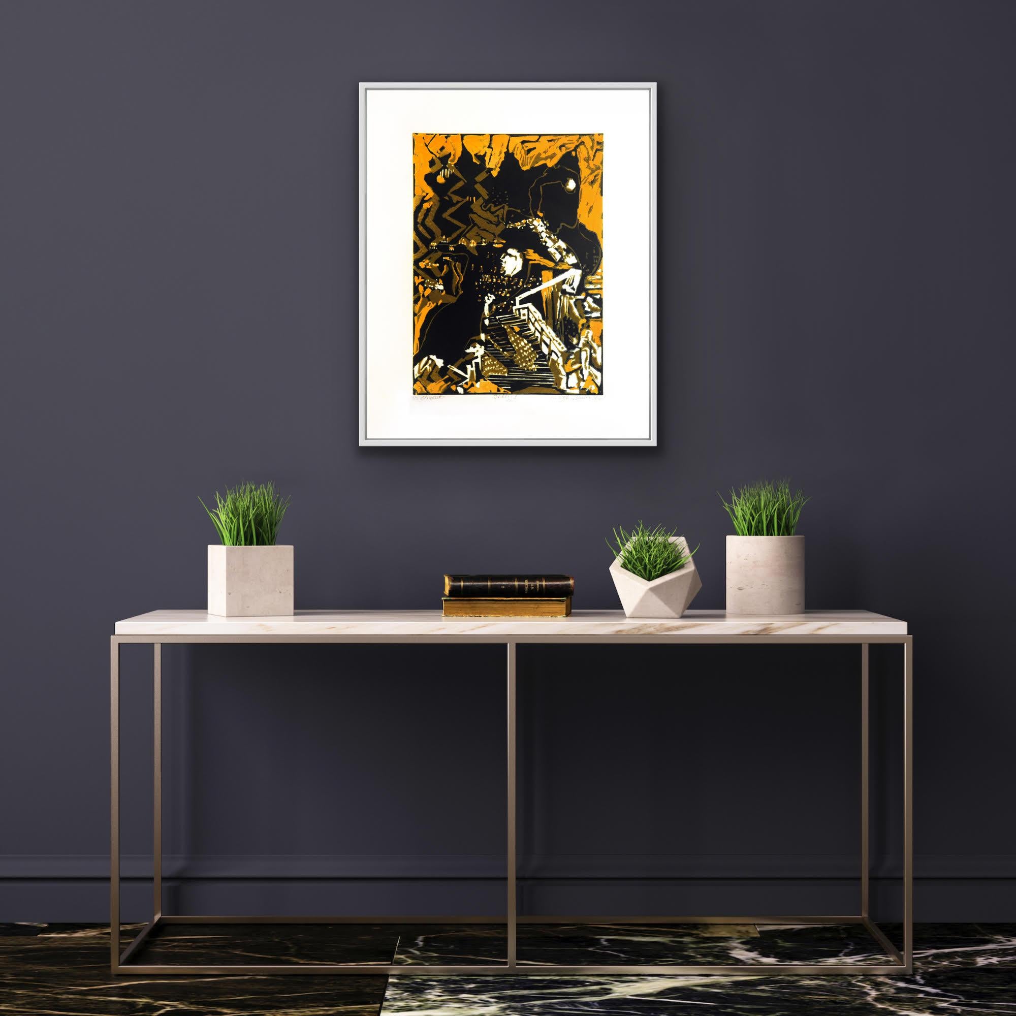Paisaje abstracto Arte indio Edición 3/5 Grabado linograbado Naturaleza Naranja Australia en venta 10