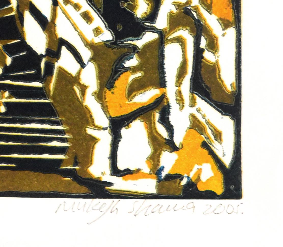 Abstrakte Landschaft, Indische Kunst, Auflage 3/5, Linolschnitt, Natur, Orange, Australien im Angebot 3