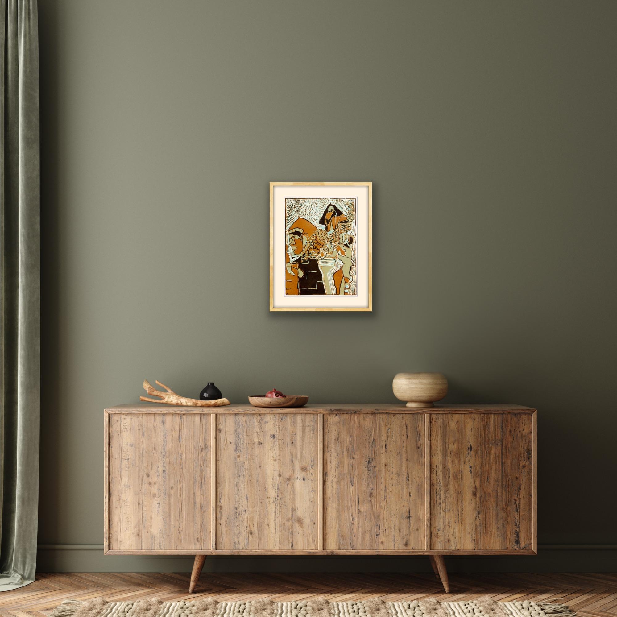Paesaggio astratto Artista indiano Pigmenti naturali Australia Terra Marrone Blu in vendita 8