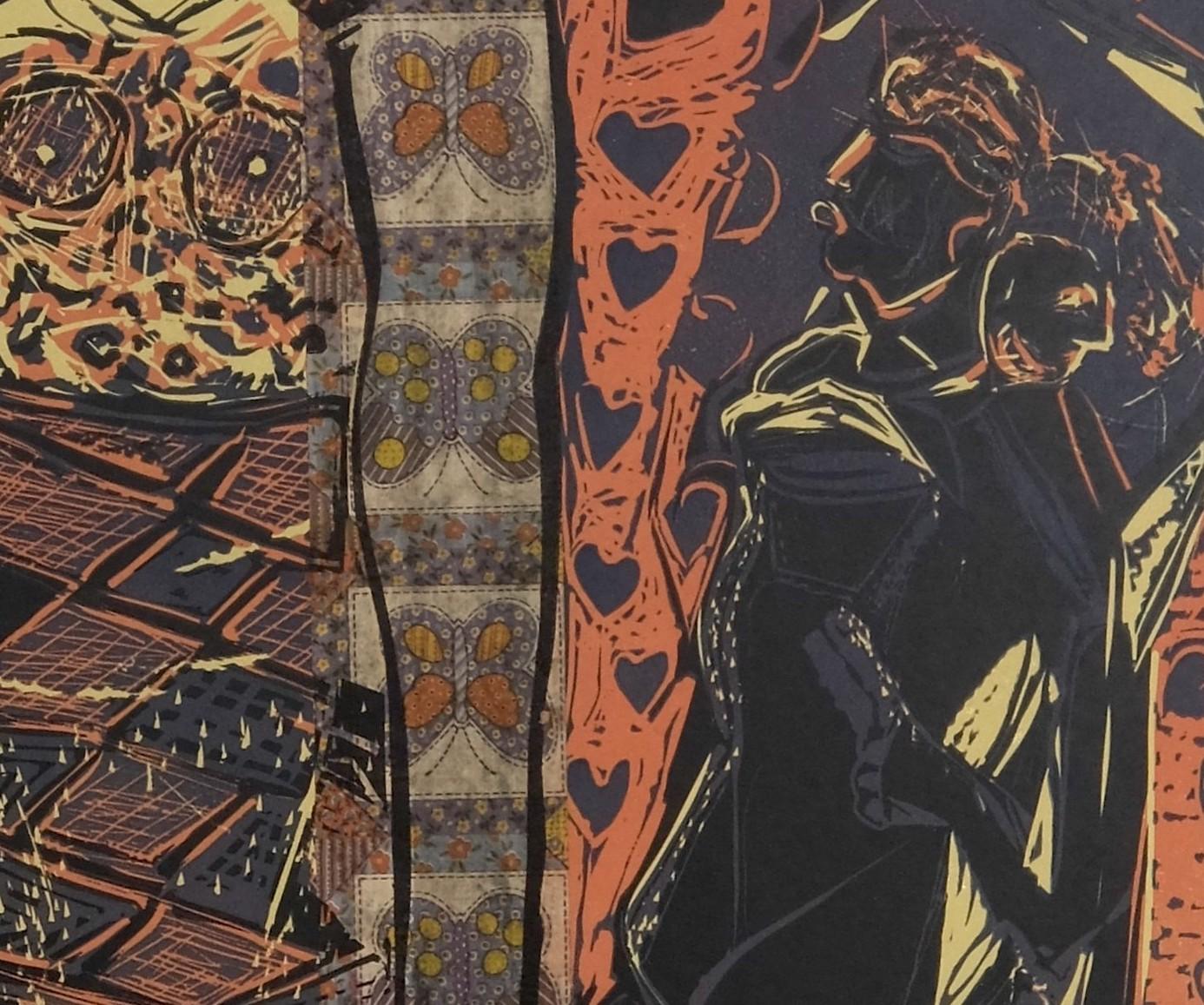 Paesaggio astratto Rajasthan Stampa Natura Multiculturale Facce Terra Arancione Marrone - Figurative Print Nero di Mukesh Sharma