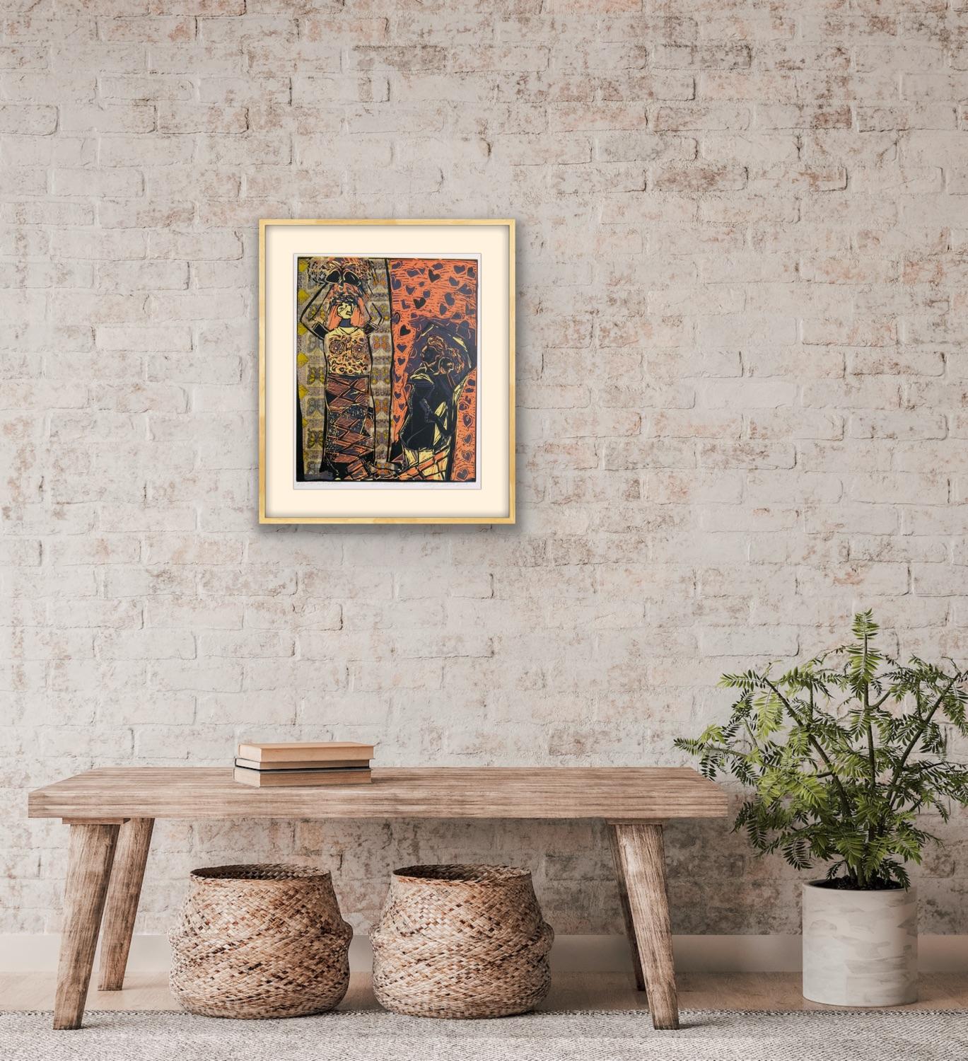 Abstract Landscape Rajasthan Print Nature Multicultural Faces Earth Orange Brown For Sale 4