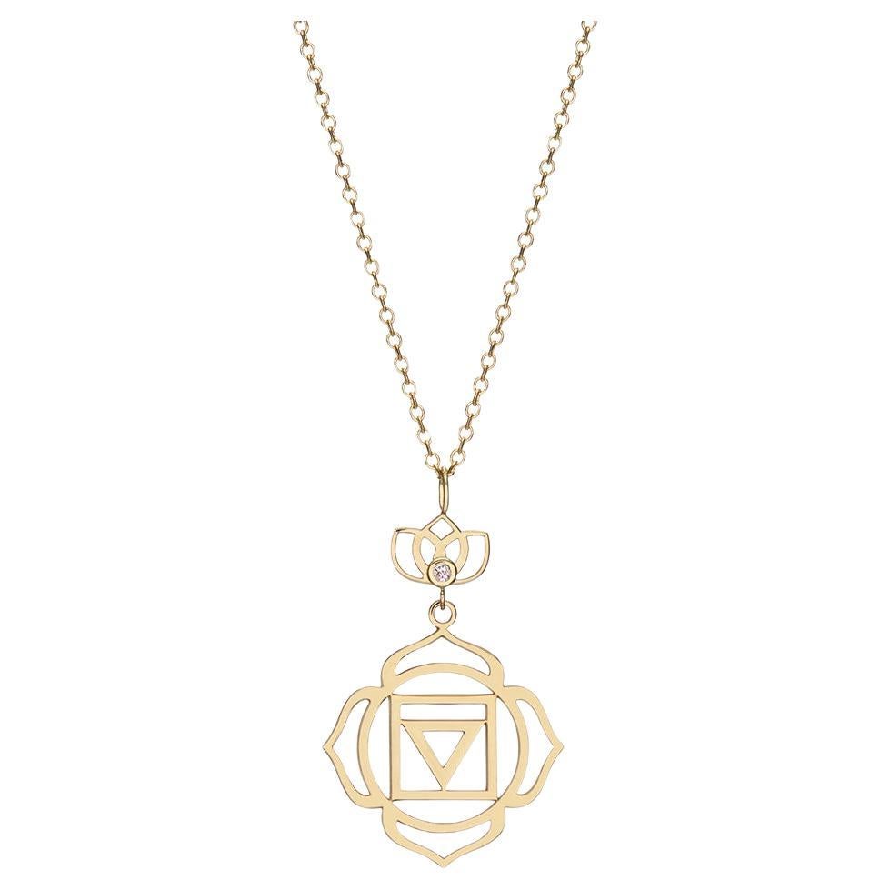 Muladhara Root Yoga Chakra Necklace Lotus Flower Brilliant Diamond in 14Kt Gold