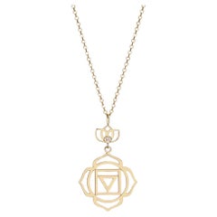 Collier chakra yoga Muladhara en or 14 carats avec diamants brillants et fleur de lotus