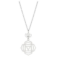 Muladhara Root Yoga Chakra Necklace Lotus Flower with Diamond  14Kt White Gold