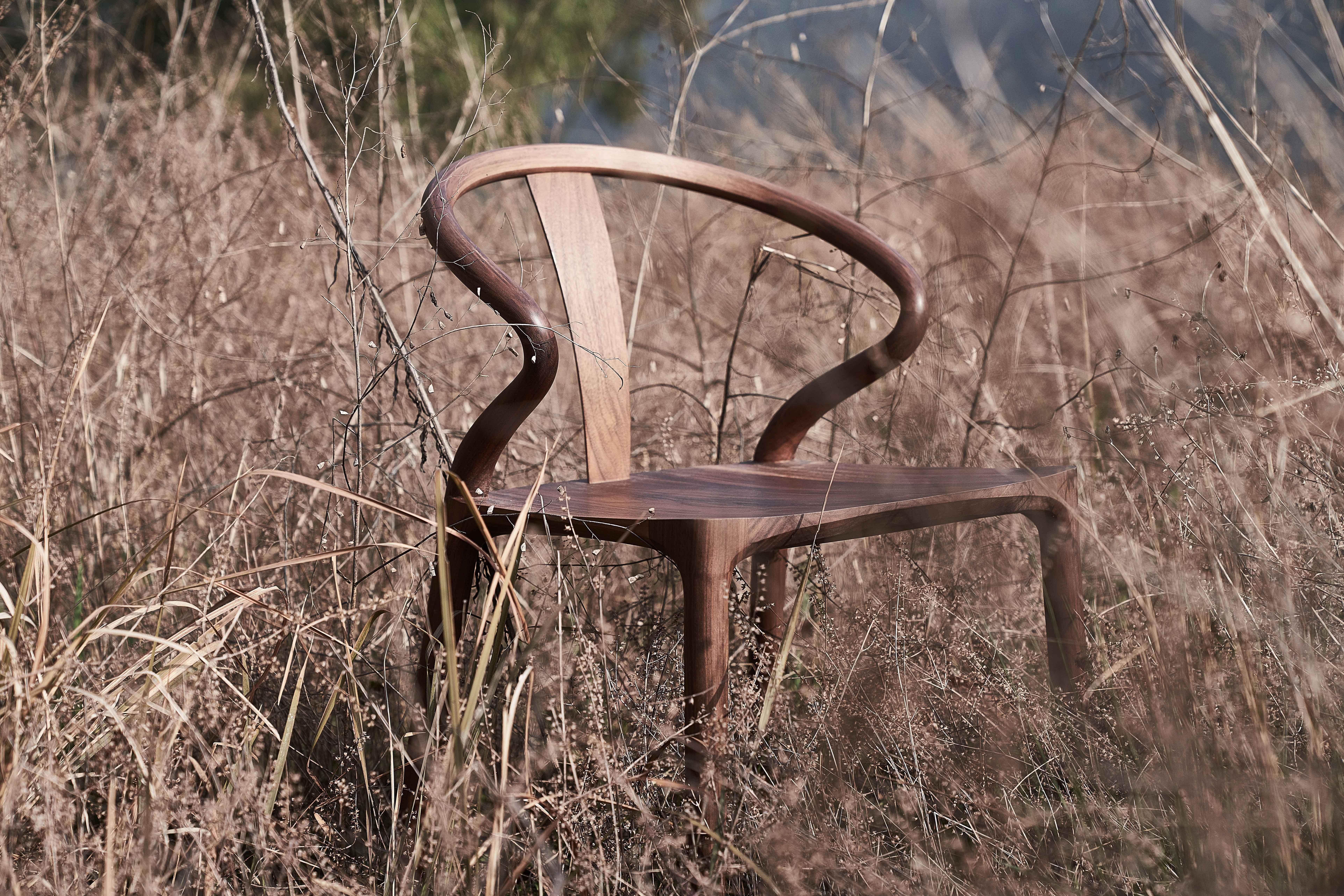 Modern Chinese Mulan Walnut Chair - Japandi Style For Sale 1