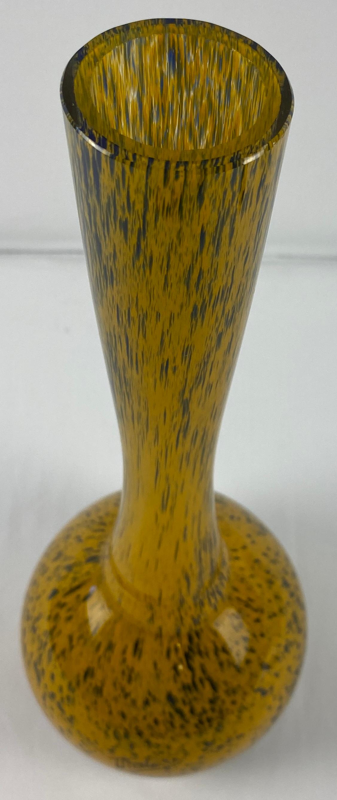 Hand-Crafted Mulaty Art Glass Stem Vase Yellow Gold Black Specked For Sale