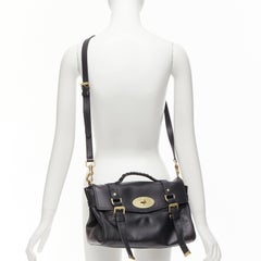 MULBERRY Alexa black calfskin gold vintage buckle straps satchel crossbody bag