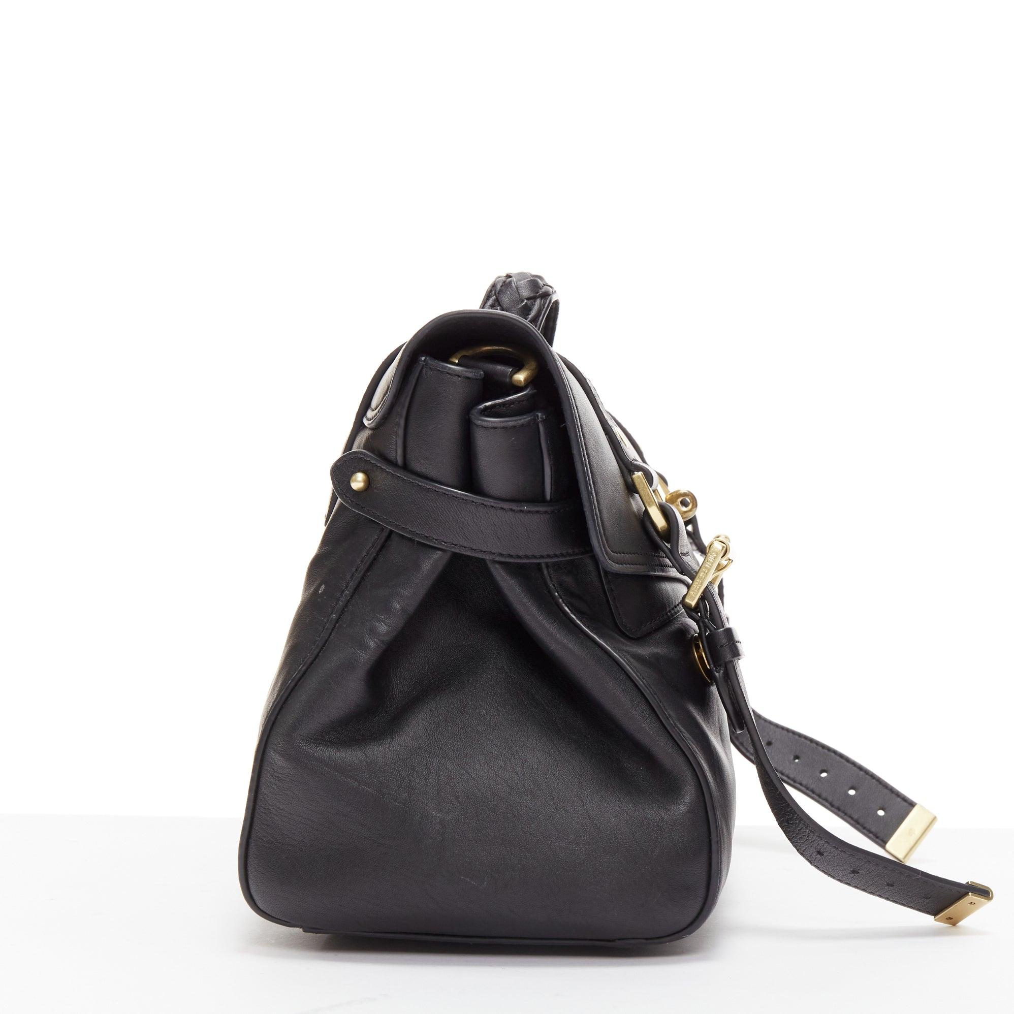 Women's MULBERRY Alexa black calfskin gold vintage buckle straps satchel crossbody bag For Sale