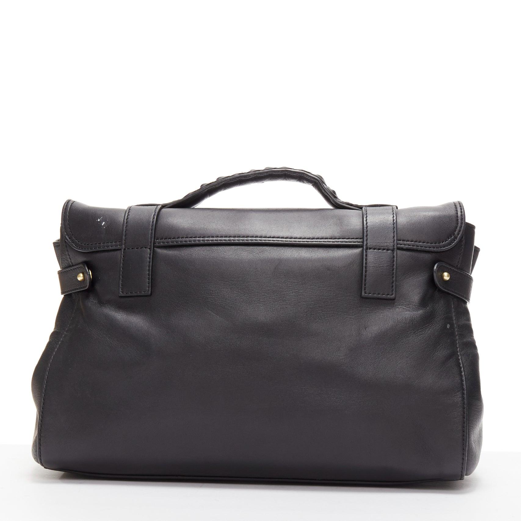 Women's MULBERRY Alexa black calfskin gold vintage buckle straps satchel crossbody bag