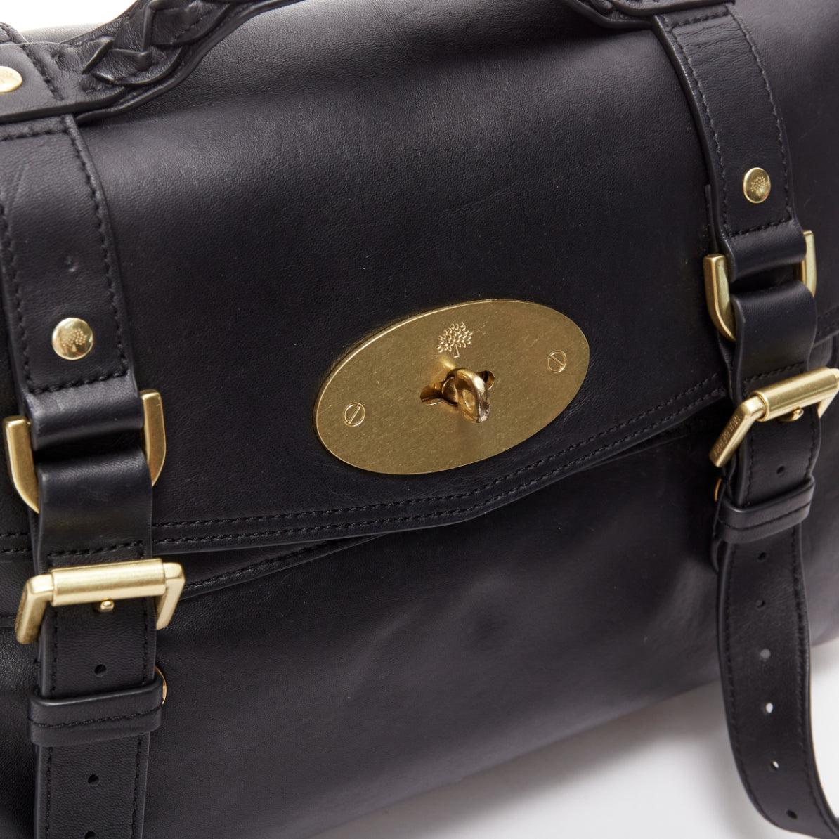 MULBERRY Alexa black calfskin gold vintage buckle straps satchel crossbody bag For Sale 2