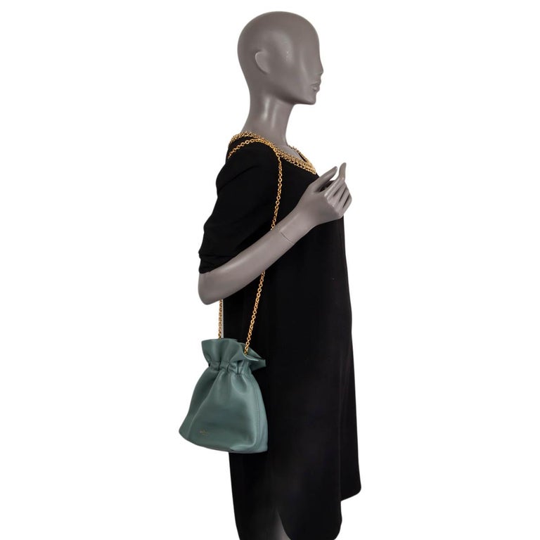 MULBERRY Antique Celeste green-blue leather LYNTON MINI Bucket Bag For ...