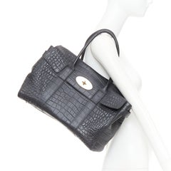 MULBERRY Bayswater schwarzes Krokoleder mit Prägung Satchel Tote Bag