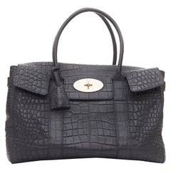 MULBERRY Bayswater black embossed croc leather print satchel tote bag