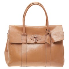 Used Mulberry Beige Crinkle Leather Bayswater Satchel