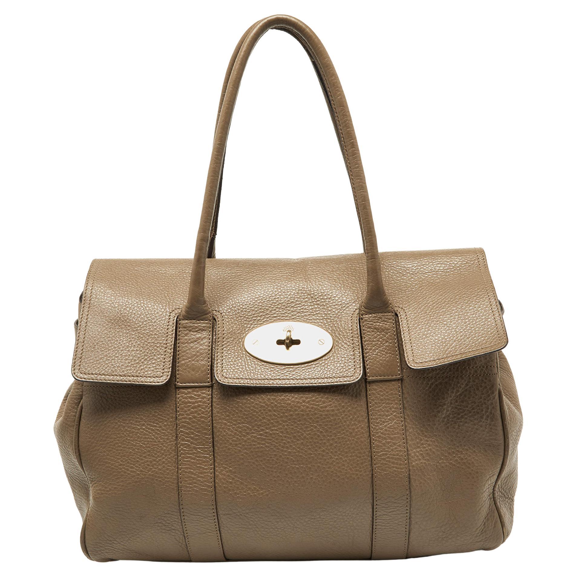 Mulberry Beige Leather Bayswater Satchel For Sale