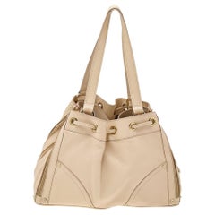 Used Mulberry Beige Leather Drawstring Shoulder Bag