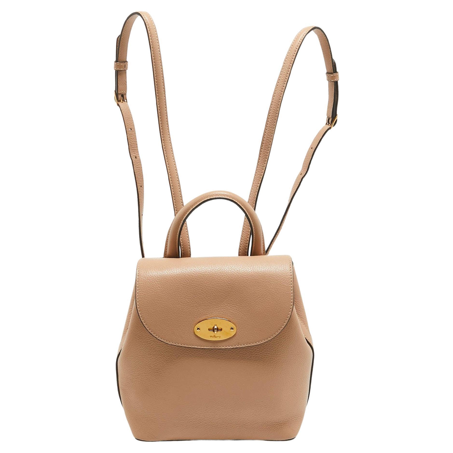 Mulberry Beige Leather Mini Bayswater Backpack For Sale