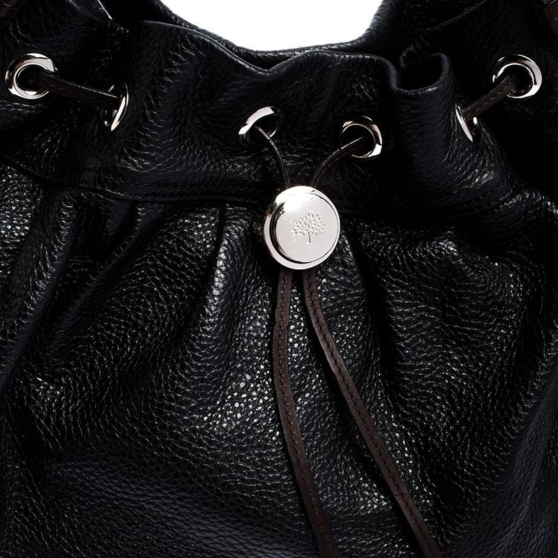Mulberry Black/Brown Pebbled Leather Drawstring Hobo 4
