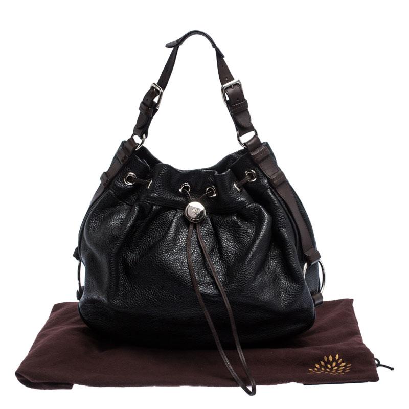 Mulberry Black/Brown Pebbled Leather Drawstring Hobo 6