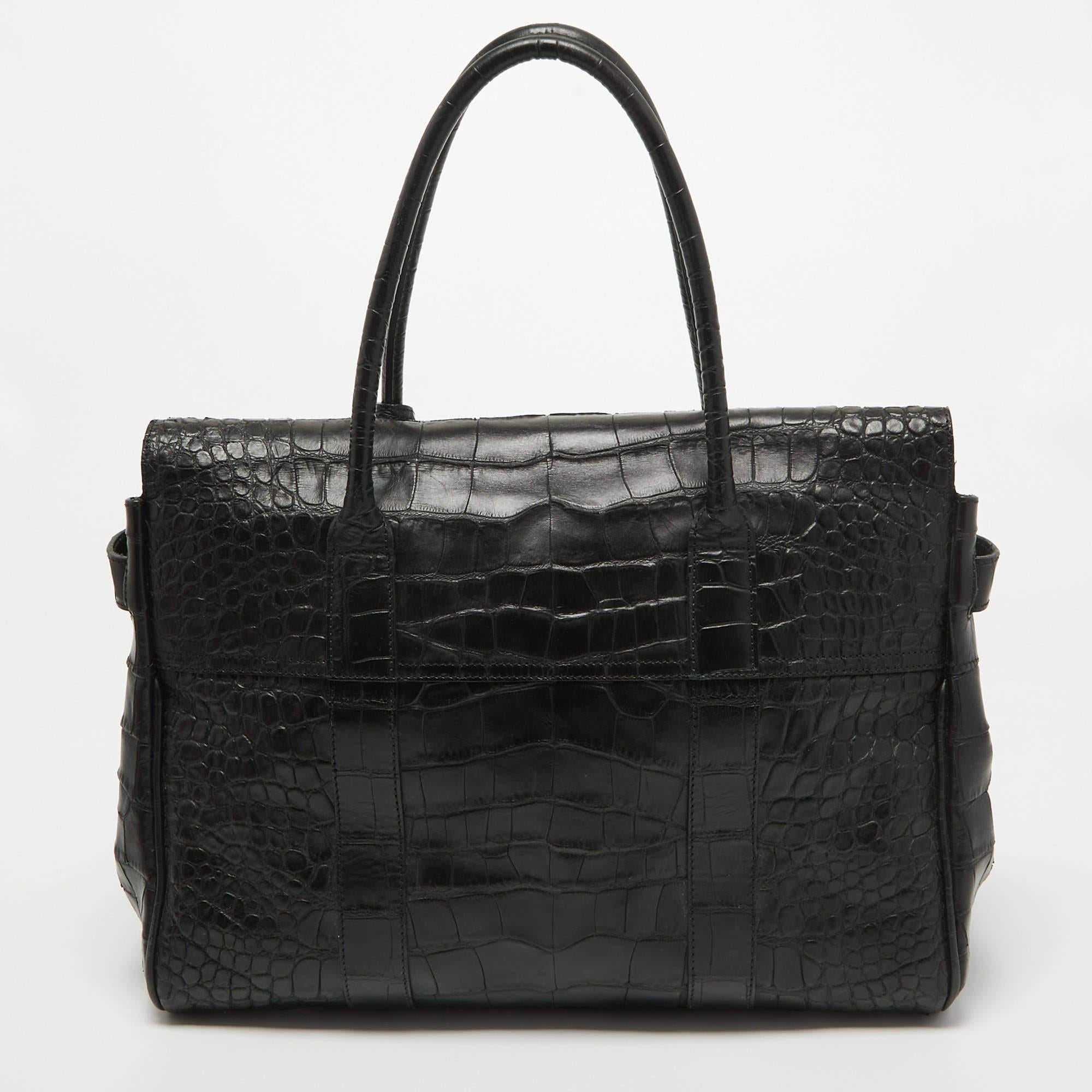 Mulberry Black Croc Embossed Leather Bayswater Satchel 1