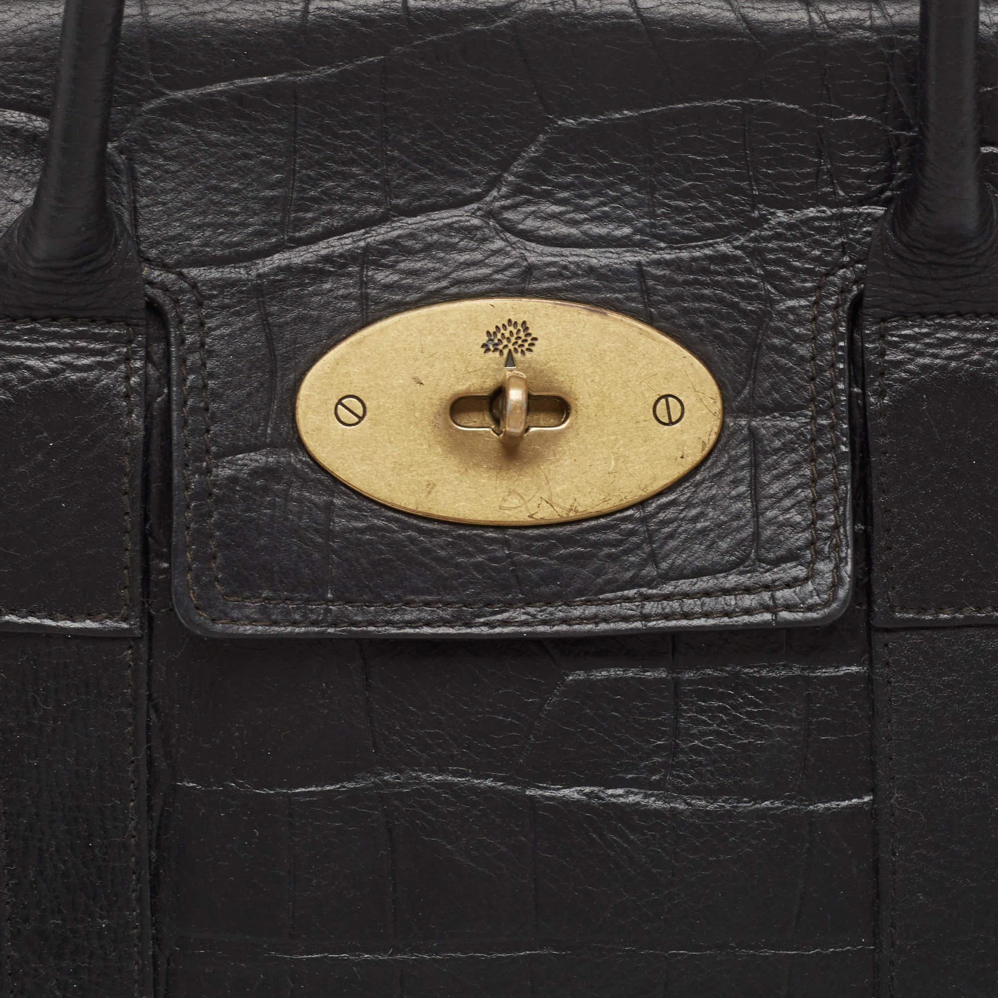 Mulberry Black Croc Embossed Leather Bayswater Satchel 2