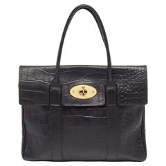 Mulberry Black Croc Embossed Leather Bayswater Satchel