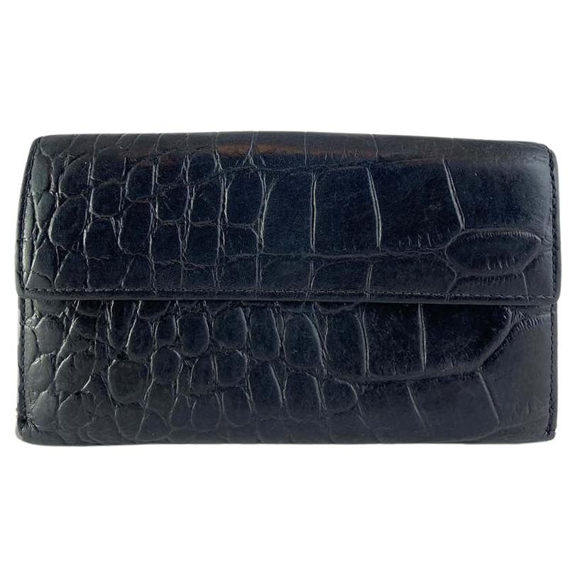 Mulberry Black Croc Print Leather Wallet. For Sale