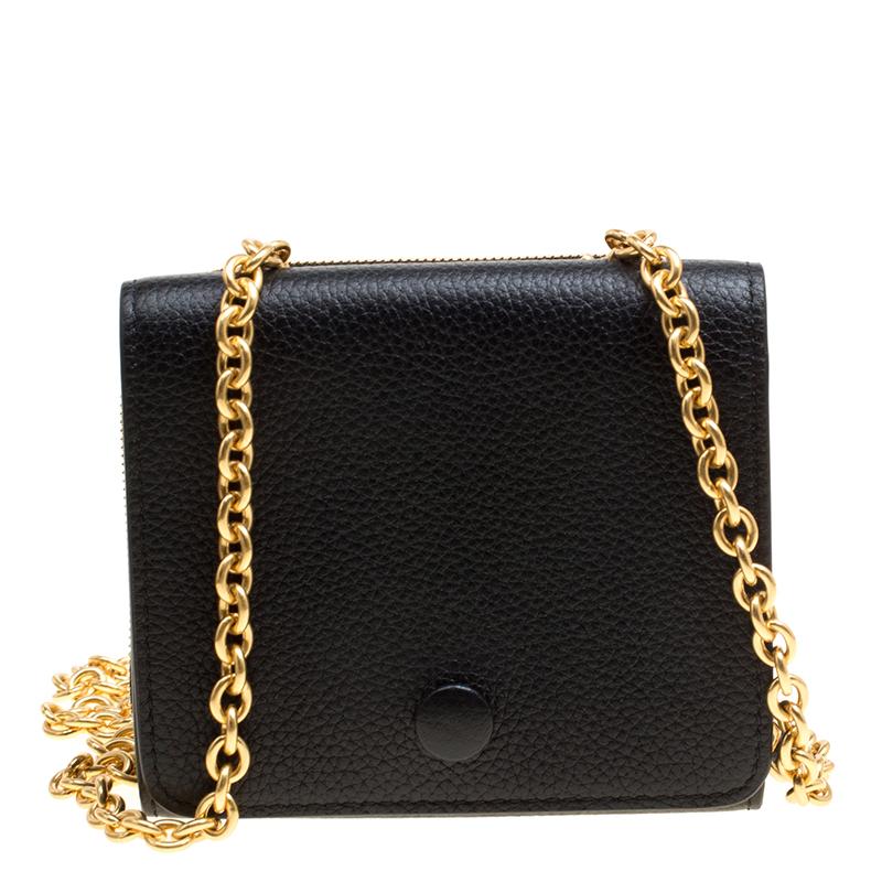 Mulberry Black Leather Clifton Wallet On Chain 3