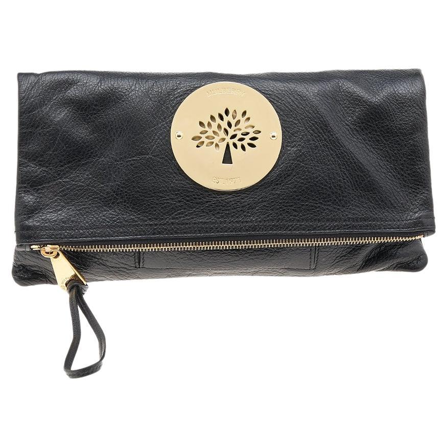 Mulberry Black Leather Daria Fold Over Clutch at 1stDibs