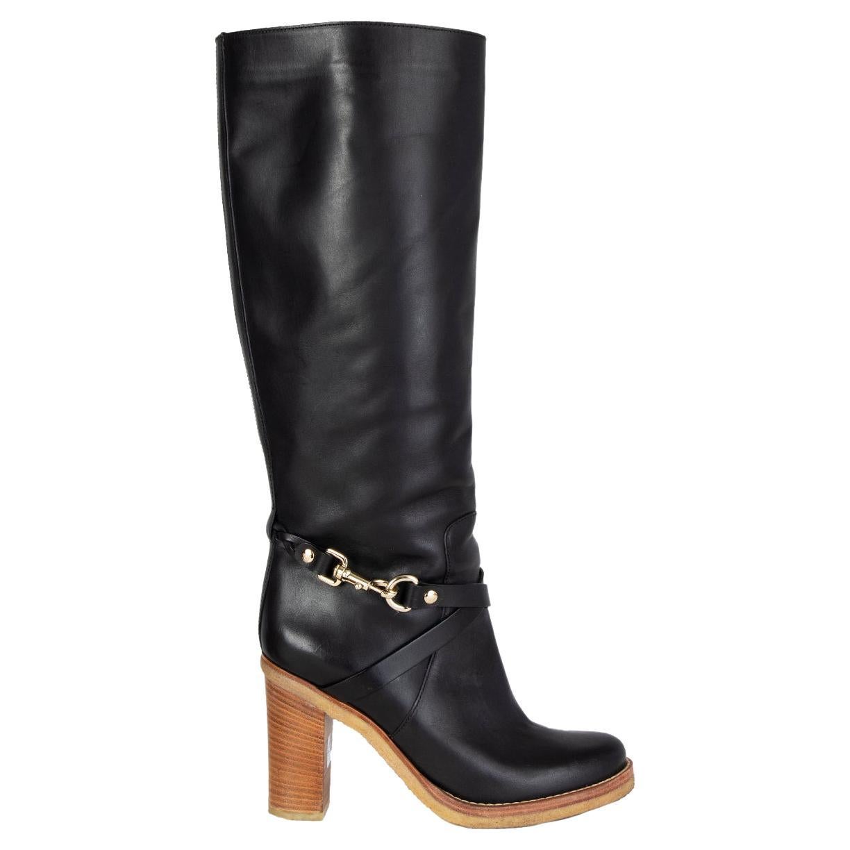 MULBERRY black leather DORSET Knee High Boots Shoes 40 For Sale