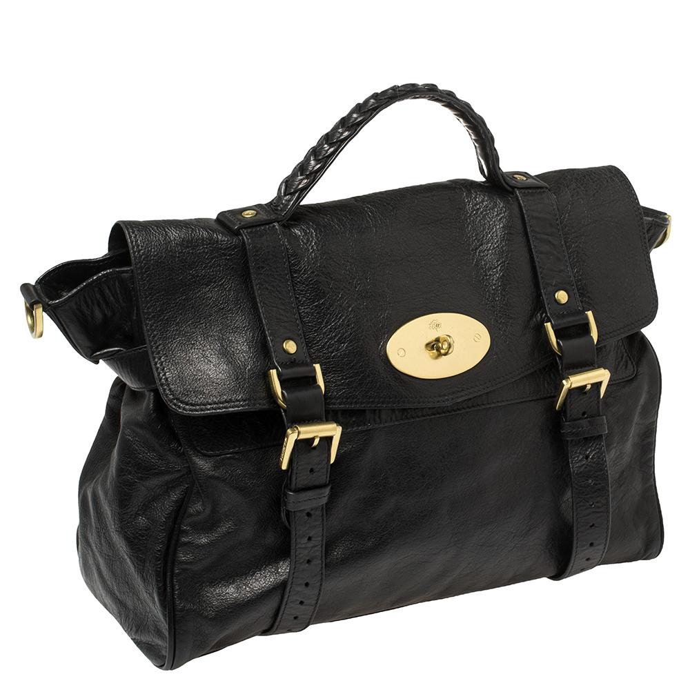 Mulberry Black Leather Oversized Alexa Satchel In Good Condition In Dubai, Al Qouz 2